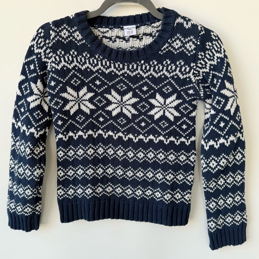 Polarn O. Pyret Winter Snowflake Knit Sweater 134/140, 8-10 years old Blue White